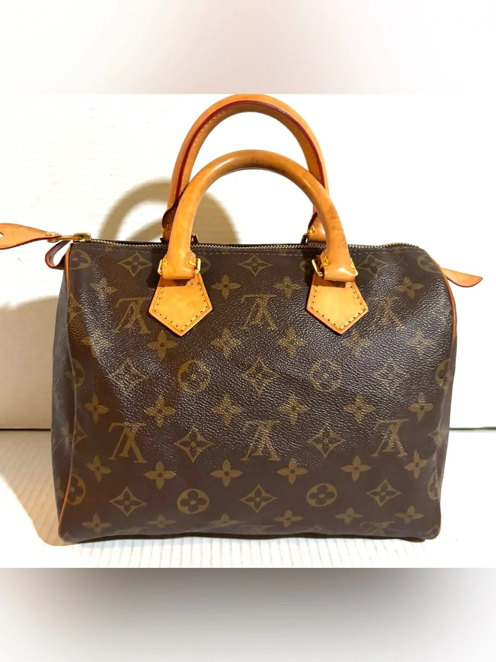 Louis Vuitton Brown Monogram Satchel with Tan Leather Handles